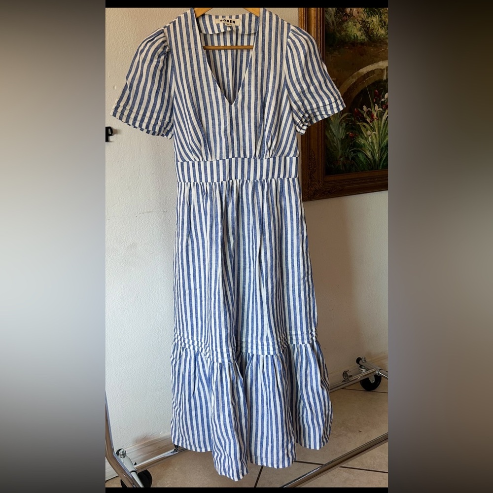 Boden Navy and White Striped Dress with pockets
